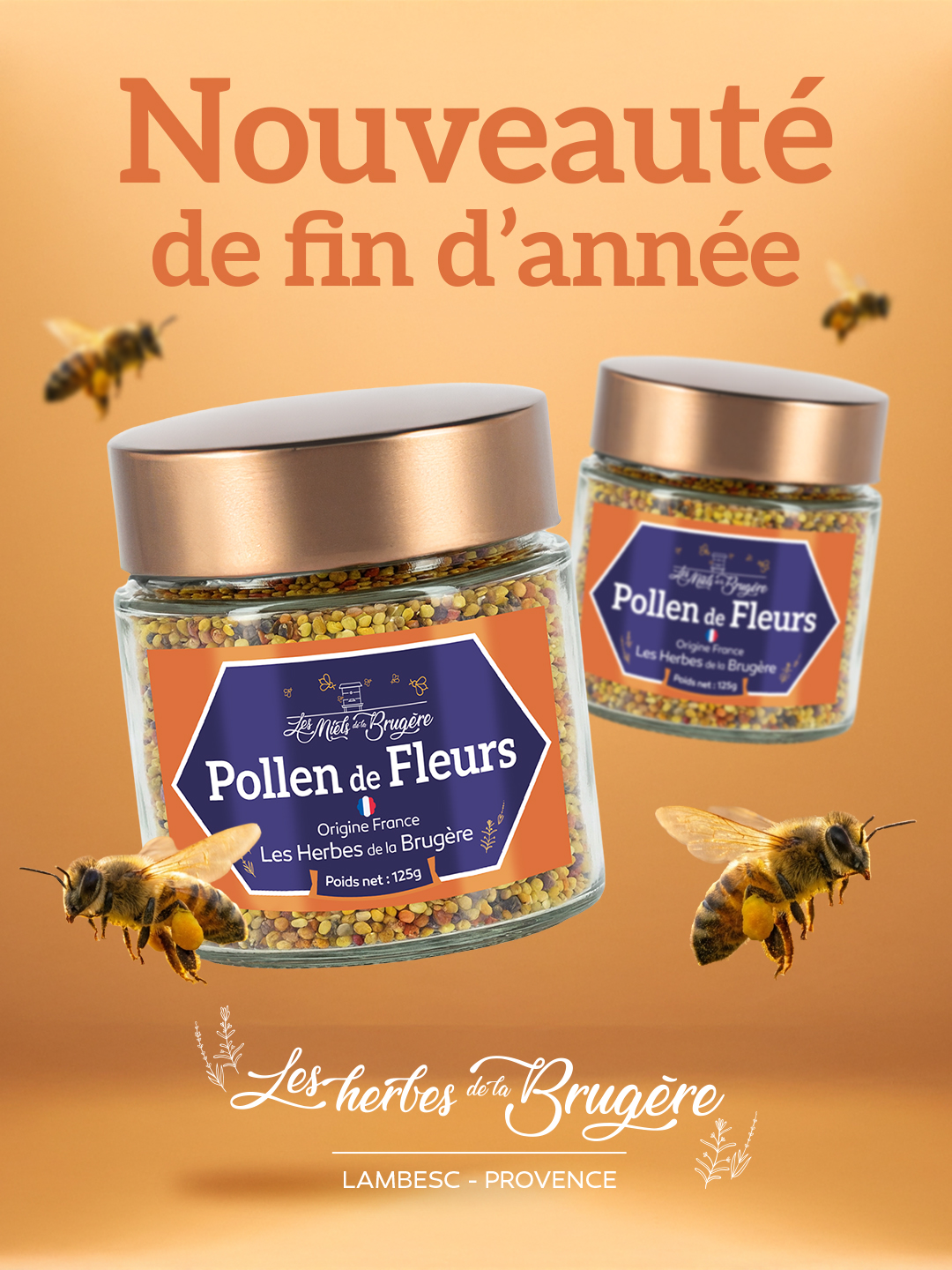 étiquette produit pollen fleurs pour les herbes de la brugère